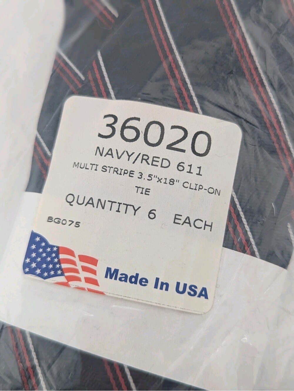 6 Pack Career Cravats Navy Red Silver Striped Clip-On Tie #36020 3.5x18" USA